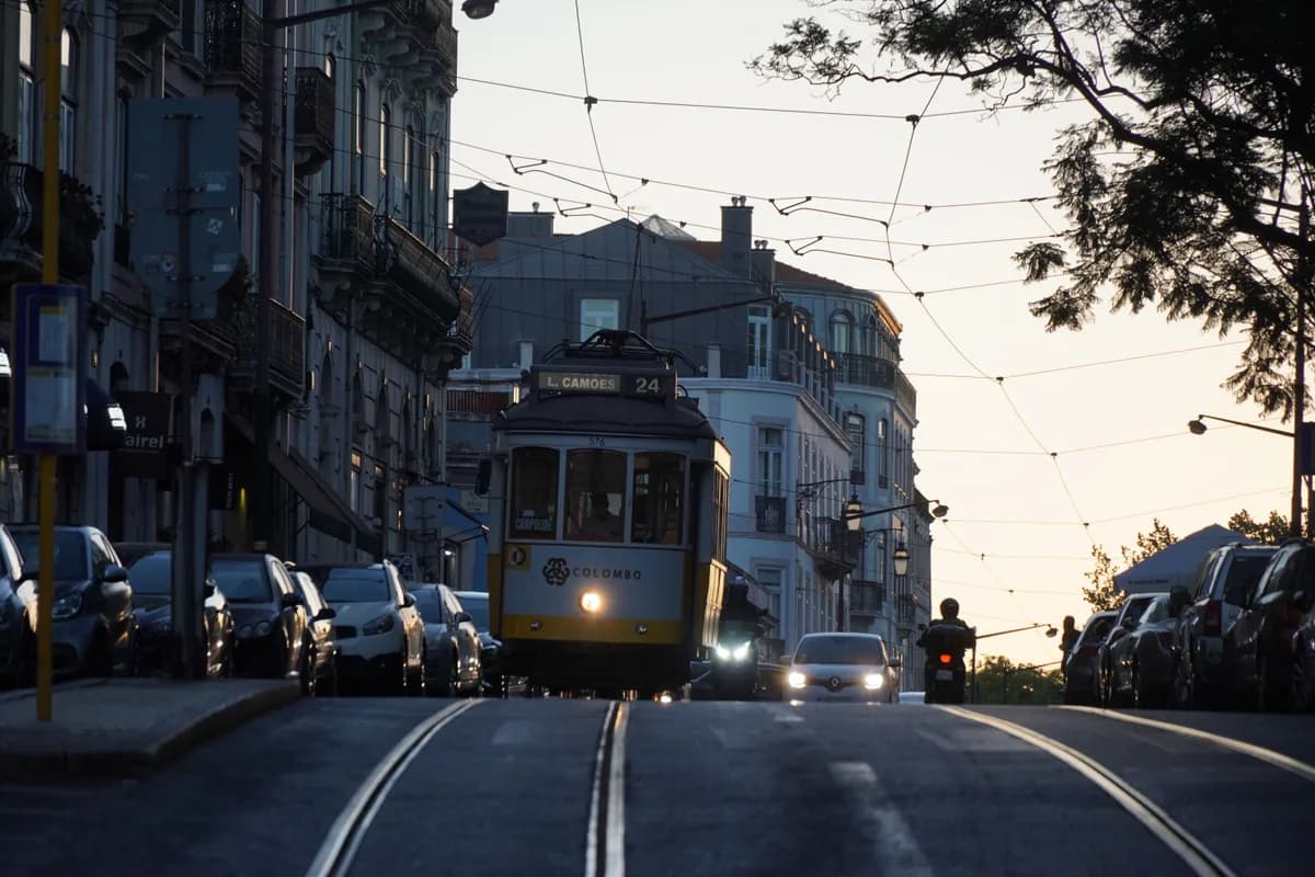 Historic tram on a Lisbon hill, Portugal